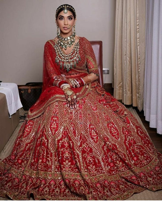 Red Embroidered Bridal Lehenga for Women