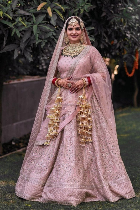 Rose pink Lehenga with Mirror work for Engagement ceremony