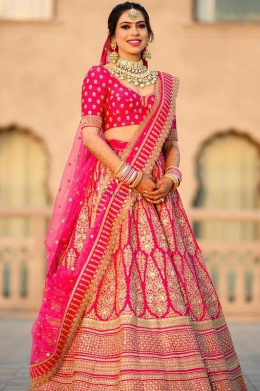 Pink with Goldenrod Floral Bridal Lehenga for Women